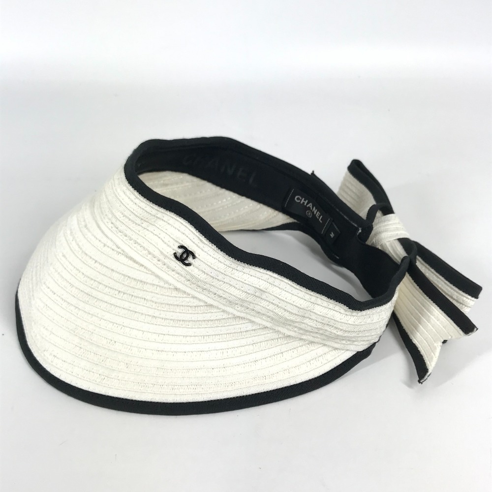 サンバイザー CC ココマーク リボン りぼん 22P 帽子 ラフィア ホワイト
