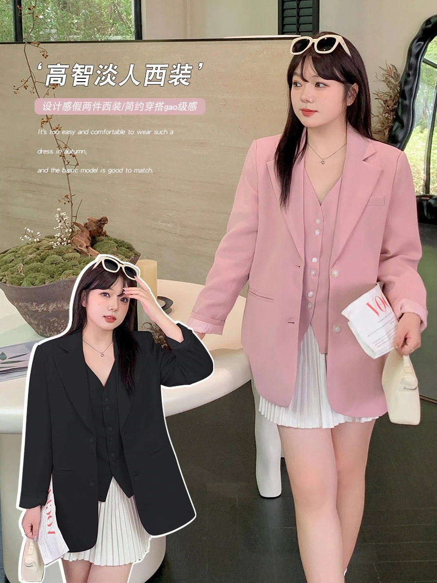 【ぽちゃまに】 2024秋新品今週の割引は 25% オフです にせ2セット スートコート 通勤 レイヤード ベスト 大きいサイズ 体型カバー レディース スーツ メガ割