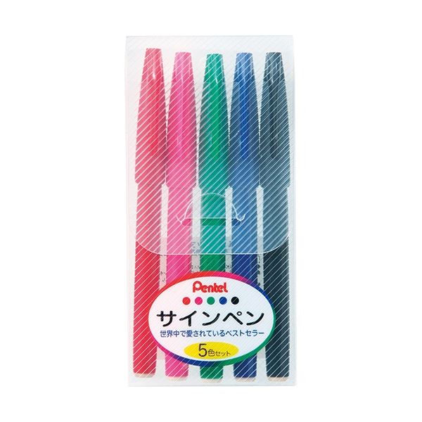 (まとめ) ぺんてる 水性サインペン 5色（各色1本） S520-5 1パック (×30セット)