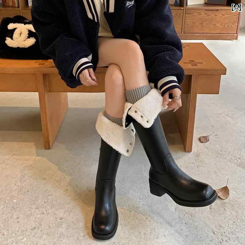 ロングブーツ レディース タイトフィット シンプル おしゃれ スタイルアップ 秋冬 女性用 スリム ツー ウェア ブーツ ベルベット 厚手が 暖かい 膝上 ブーツ 茶色 太い ヒール ハイ ブーツ 8,963円