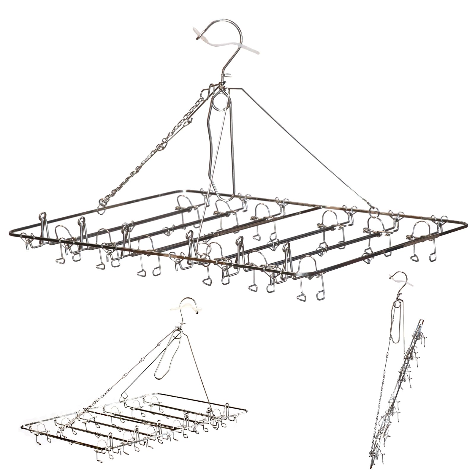 いちどにありがとう ステンレス タオル ハンガー 物干しハンガー ピンチハンガー洗濯物干し ピンチ 屋外 室内 部屋干し 軽量 折りたたみ コンパクト 吊り下げ 6P