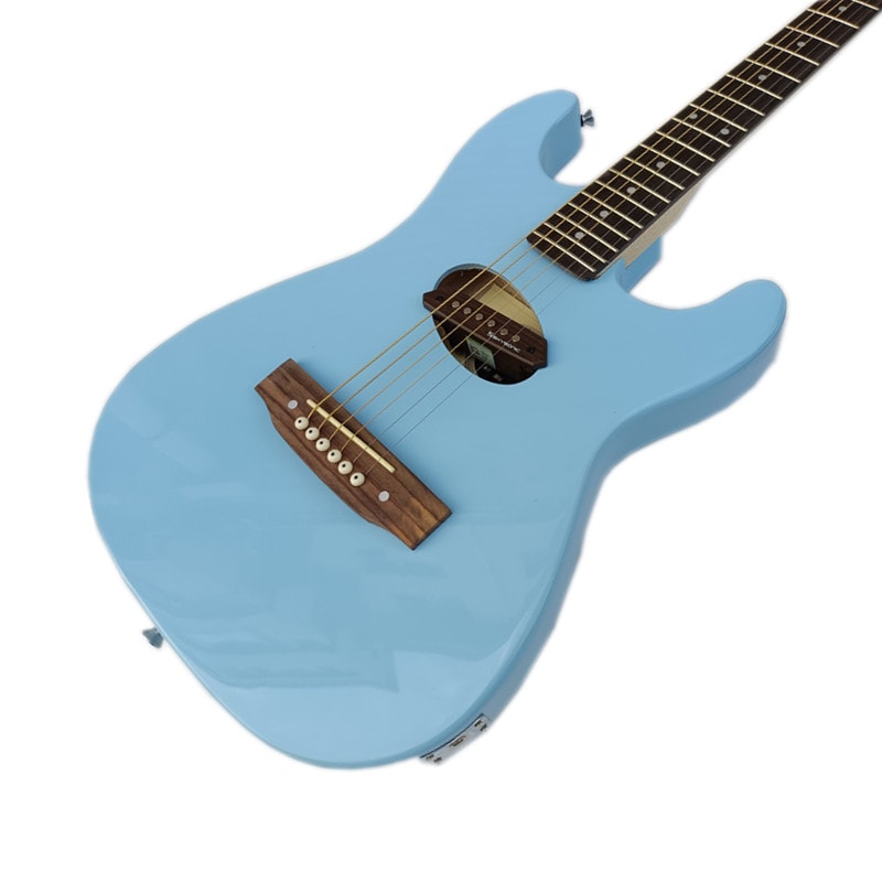 青い右手に6弦のアコースティックエレキギター半空心琴身と赤木の指板エレキギターBJ-461