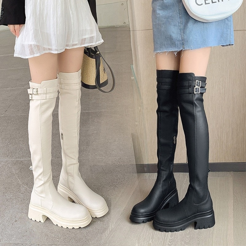 ロングブーツが復活！美脚 ロングブーツ レディース ニーハイブーツ 厚底ブーツ美脚 大人気 通勤 通学 疲れない痛くないロングブーツ 5,111円