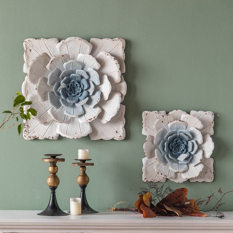 壁装飾 アメリカンカントリー ウォールデコ ブルー ヴィンテージ調 レトロ調 カントリー 北欧 西洋 カフェ風 お洒落 フラワー エレガント 花