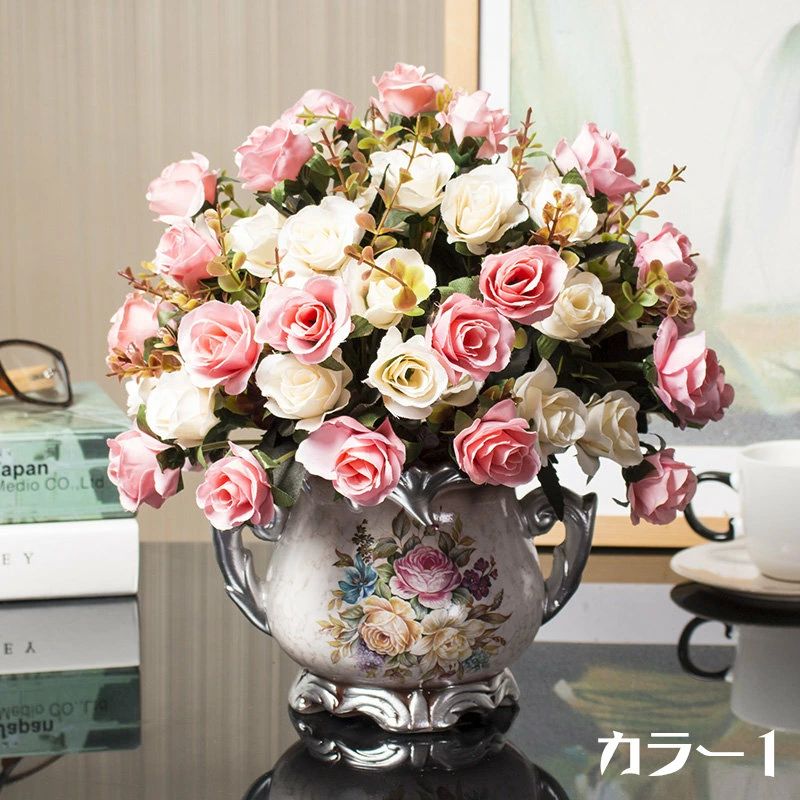 造花 薔薇 本物そっくり 花瓶付き 水やり不要 置物 インテリア 玄関飾り 美術館 庭園 ウェディング 枯れない花 ホーム