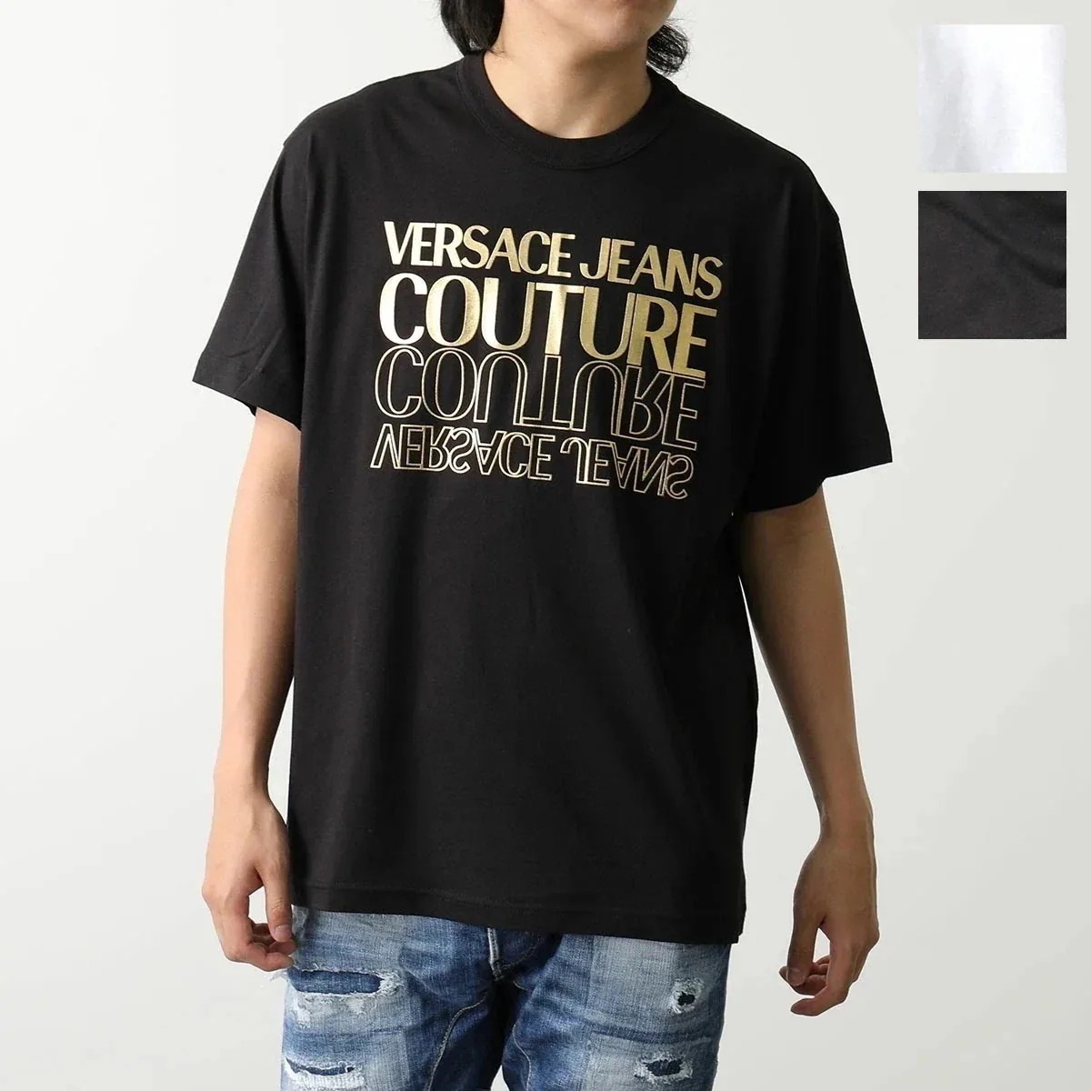 VERSACE JEANS COUTURE ヴェルサーチ ジーンズ クチュール 半袖 Tシャツ 76GAHT10 CJ00T メンズ UPSIDEDOWN GO