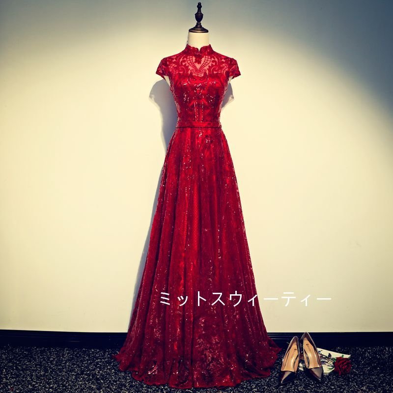 カラードレス チャイナドレス ロング イブニングドレス 二次会 パーティードレス 演奏会 花嫁 フォ