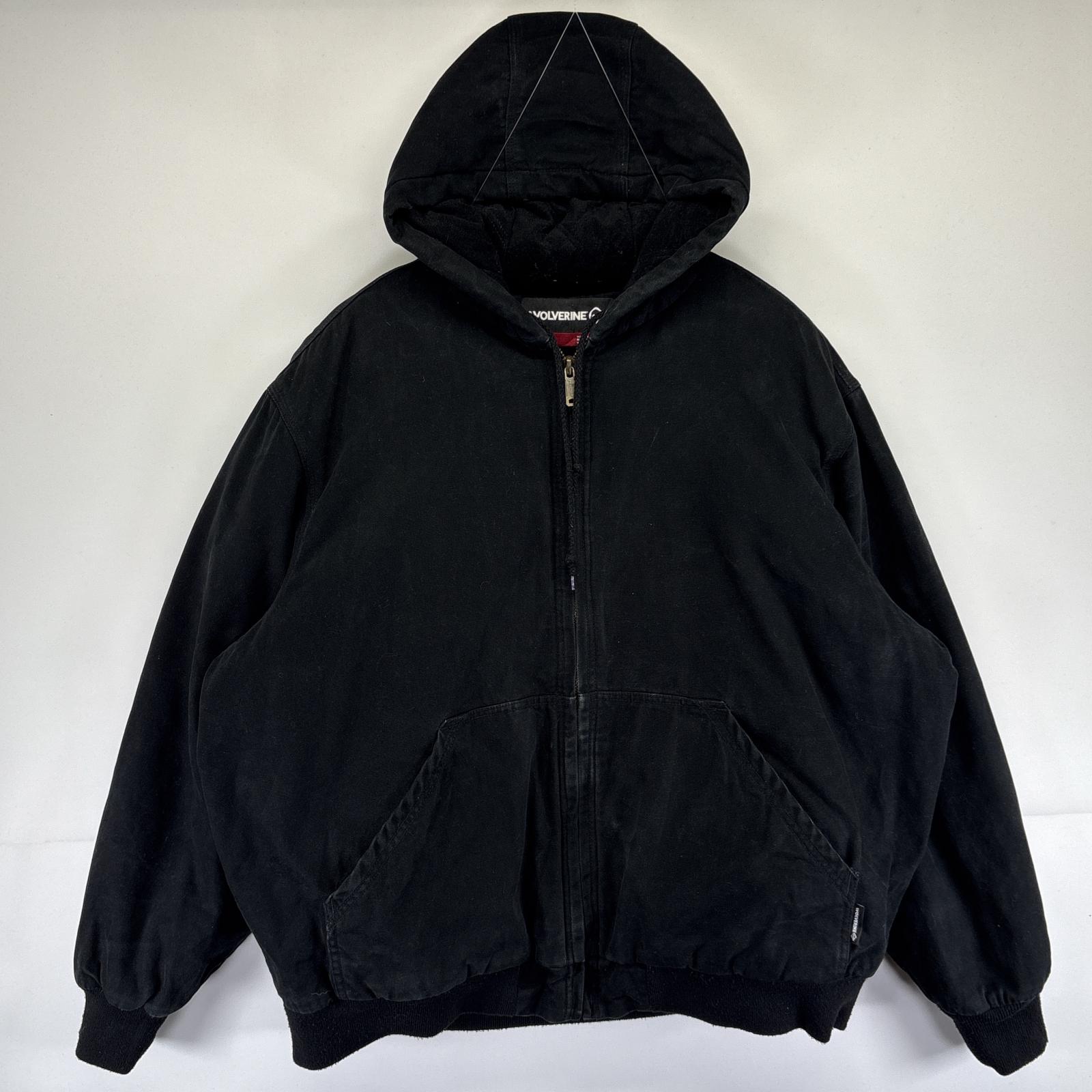 古着 ウルヴァリン WOLVERINE ワークジャケット ダック アクティブパーカータイプ フルジップ 中綿 大きいサイズ XXL ブラック メンズ