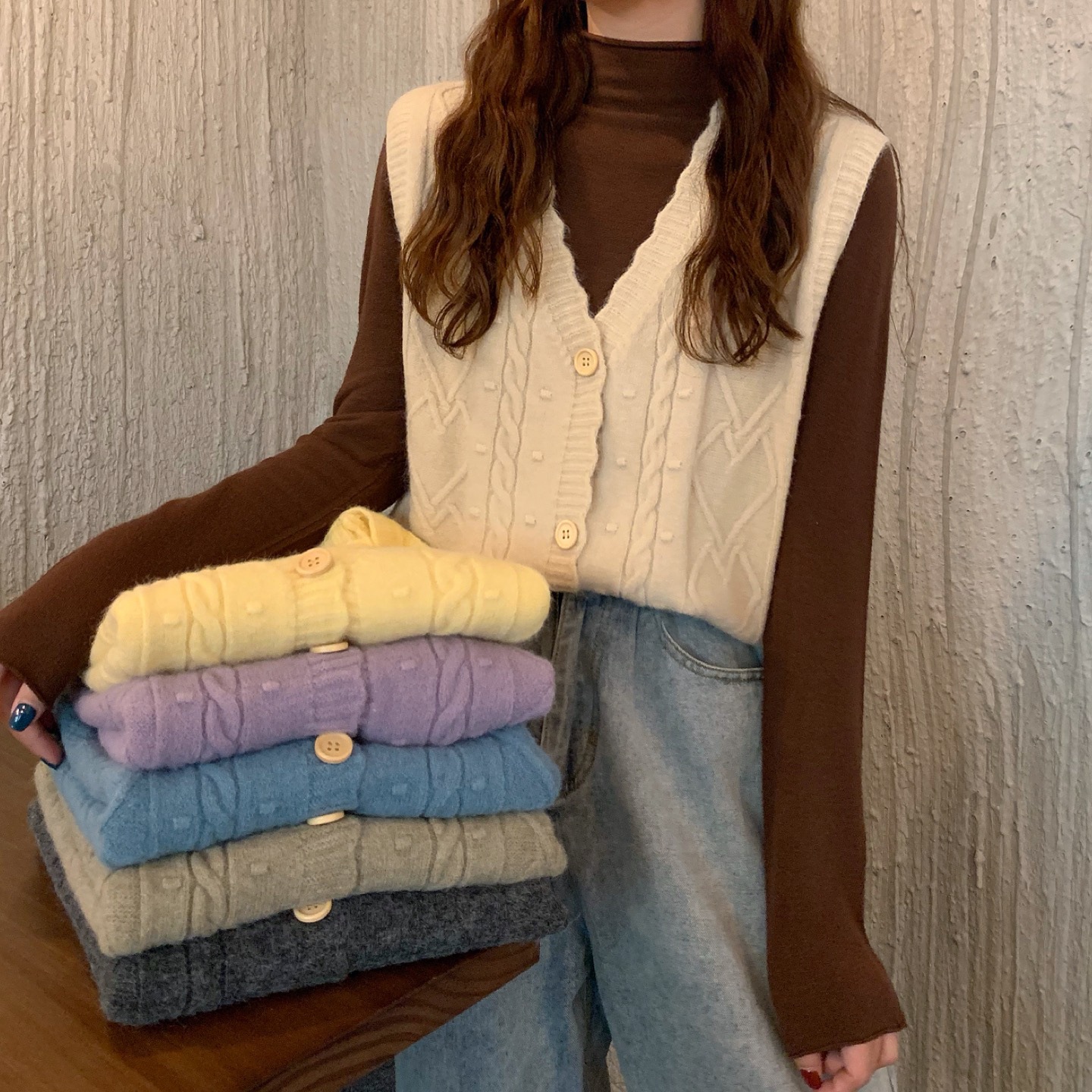 レトロニットセーター ニットベスト カジュアルニットベスト 春秋ニットベスト トップス アウター ニットソー セーター ベスト 上着 袖なし ノースリーブ Vネック スリム ストレート Iライン