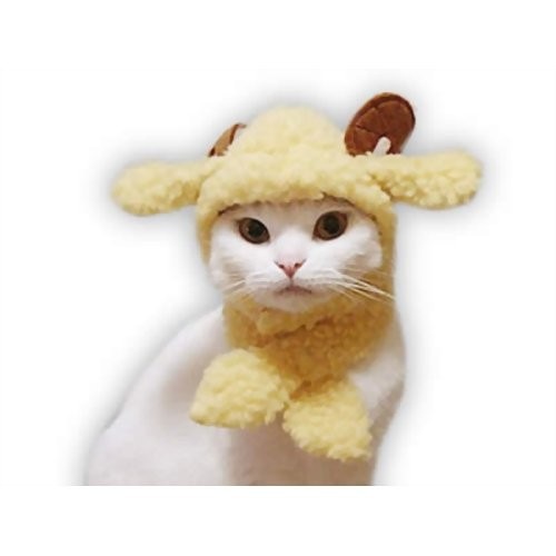 愛猫の服 キャットプリン ポワポワ羊さんに変身セット 1枚　キャットウエア 付け襟 ネックカラー 帽子 コスプレ
