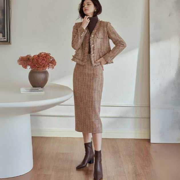 きれいめ レディースファッション ツィード セットアップ レディース S M L XL 2XL