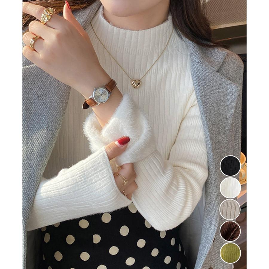 裏起毛 プチハイネックニットトップス厚手
