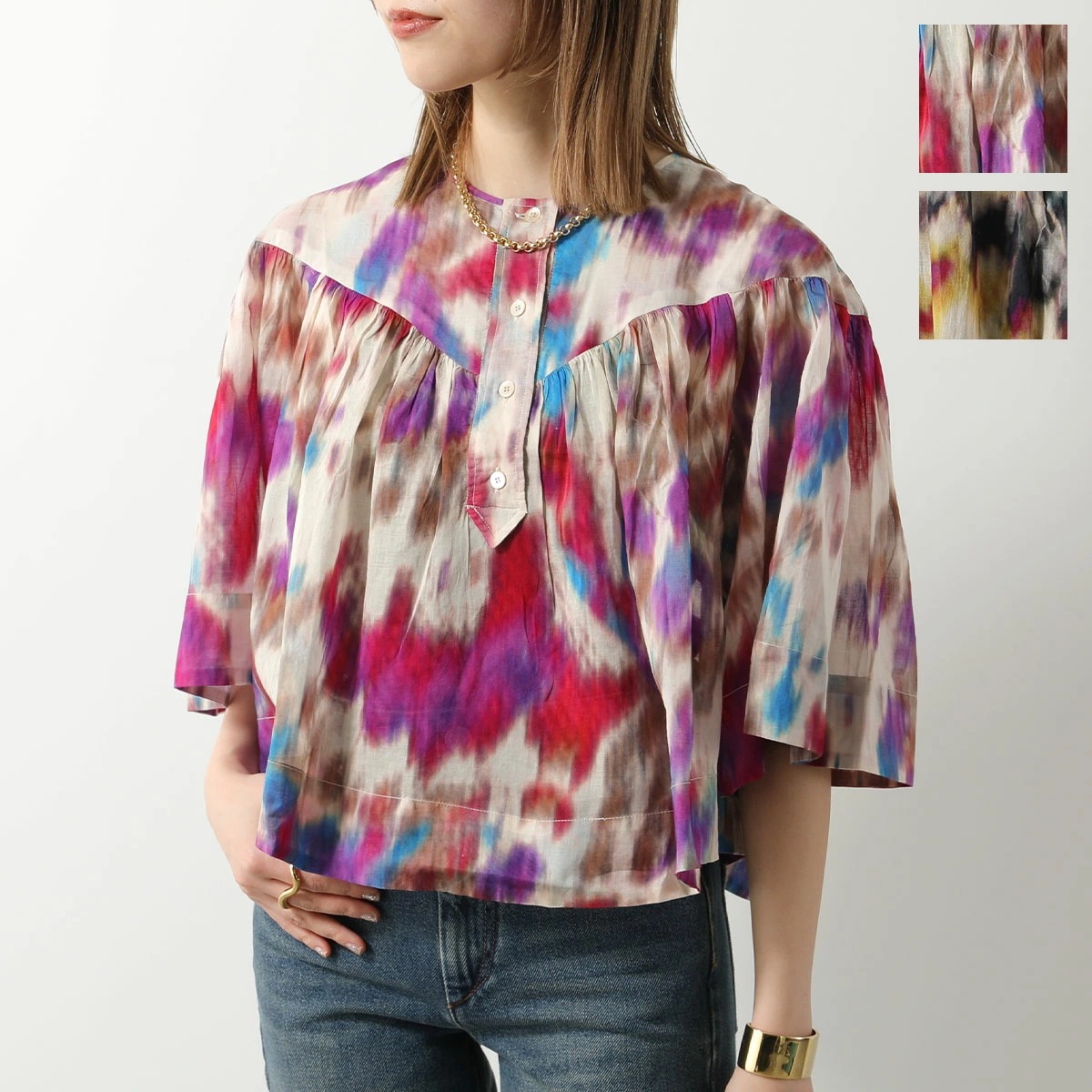 ISABEL MARANT イザベルマラン ブラウス MIRANDA HT0381FA B1J07E レディース シアー シャツ 五分袖 クルーネック コットン カラー2色