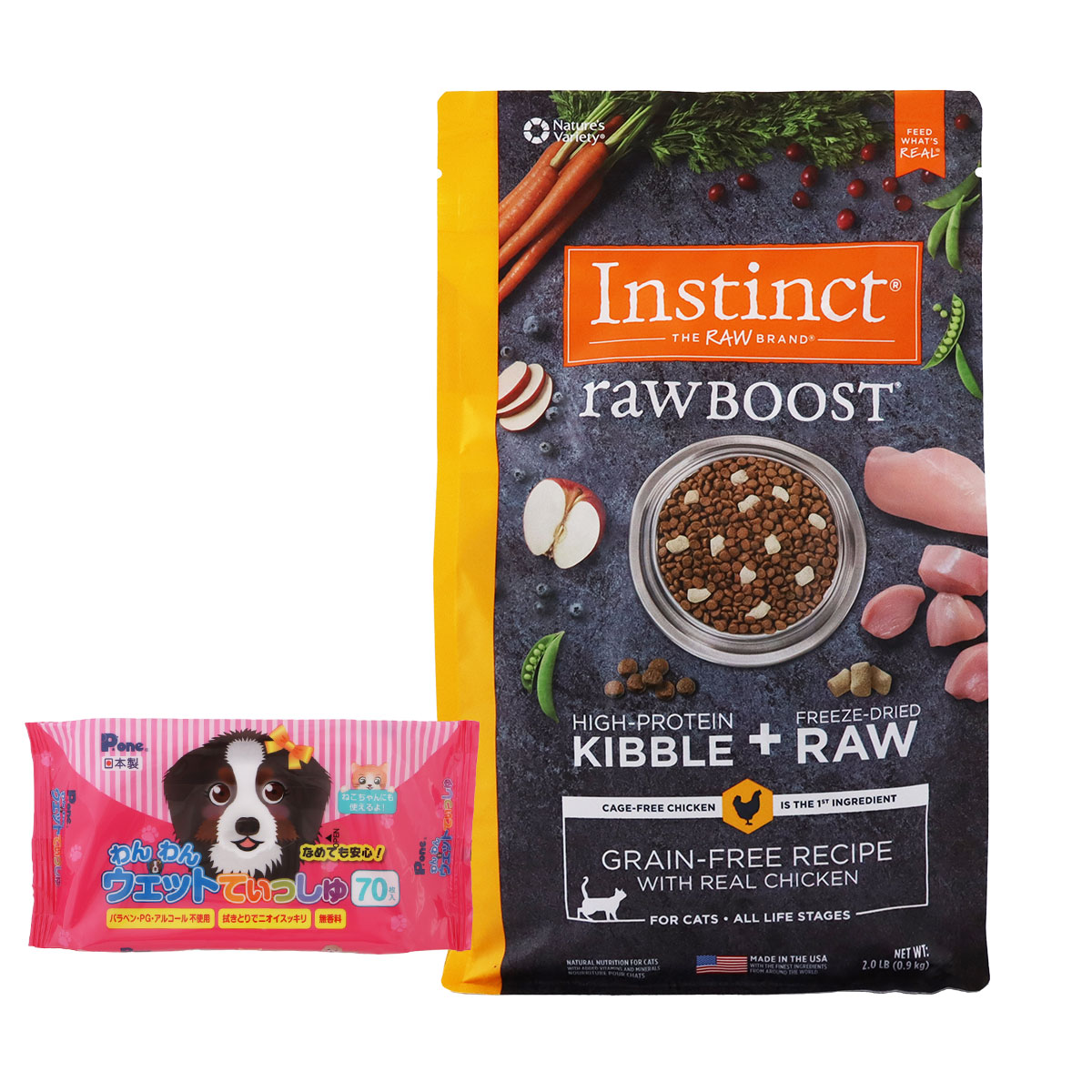Instinct インスティンクト キャット Raw Boost リアルチキン 900g【わんわんウエットてぃっしゅ1個付き】