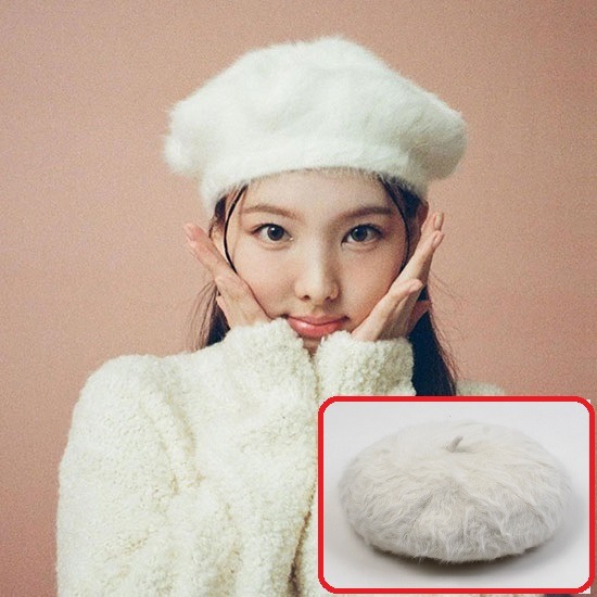 TWICE ナヨン着用 Long Fur Ivory ベレー帽