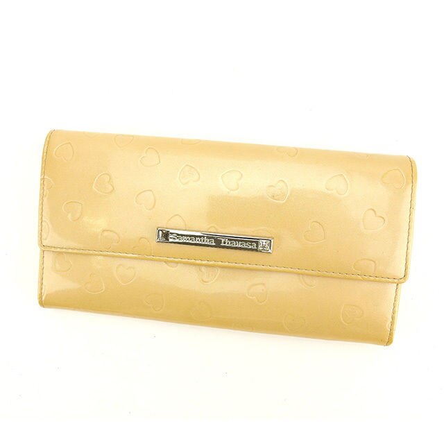 長財布 L字ファスナー ハート柄 ラメベージュ シルバー 中古