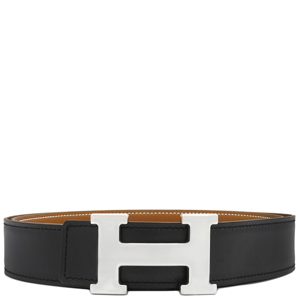 エルメス HERMES ベルト コンスタンスH ＃100 ボックスカーフ トゴ ブラック×ゴールド #100 シルバー金具 リバーシブル Hバックル 黒 茶 F刻印【中古】