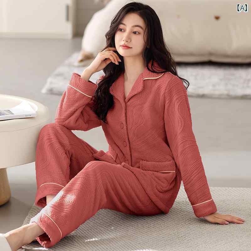 ルームウェア レディース パジャマ 部屋着 ガーリー 秋冬 長袖 暖かい レッド ピンク ホワイト