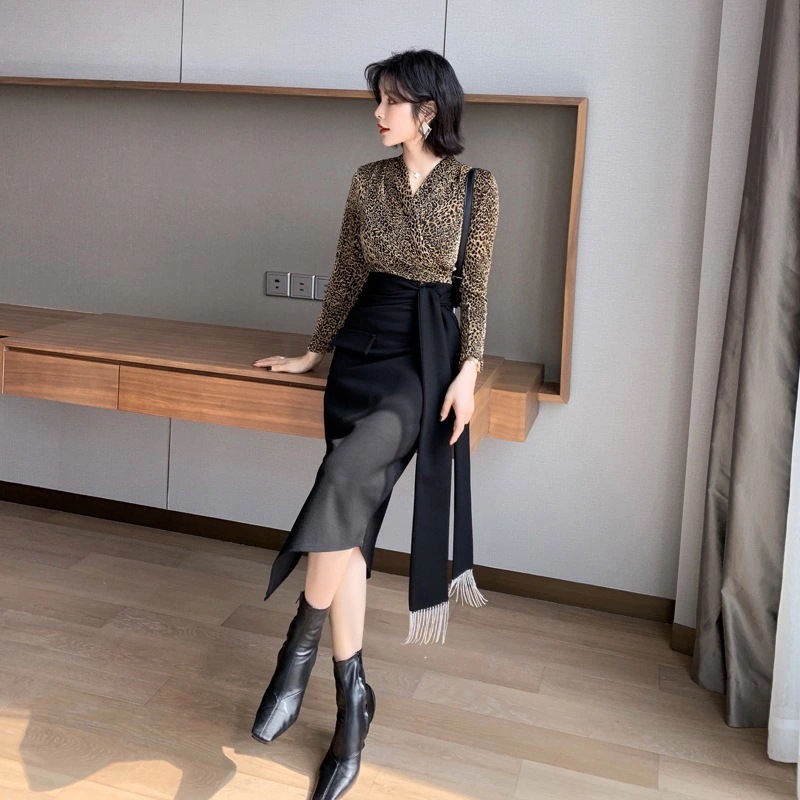 【Fellow 20％割】 秋 ヒョウ柄 2セット ワンピースセット ドレス パーティー 着痩せ 大人 お呼ばれ 同窓会 披露宴 卒業式 結婚式 ウェディング 二次会 成人式