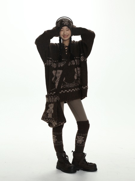 メイラード ヒグマ フード付き カジュアル ルーズ ニット セーター