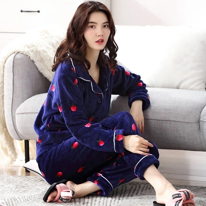 パジャマレディース春長袖前開きルームウェアセットアップモコモコ上下セットフランネル