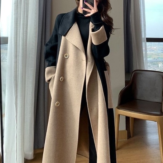 【ゴージャスな印象】 ファッション 混色 長袖 折り襟 すね丈 コート