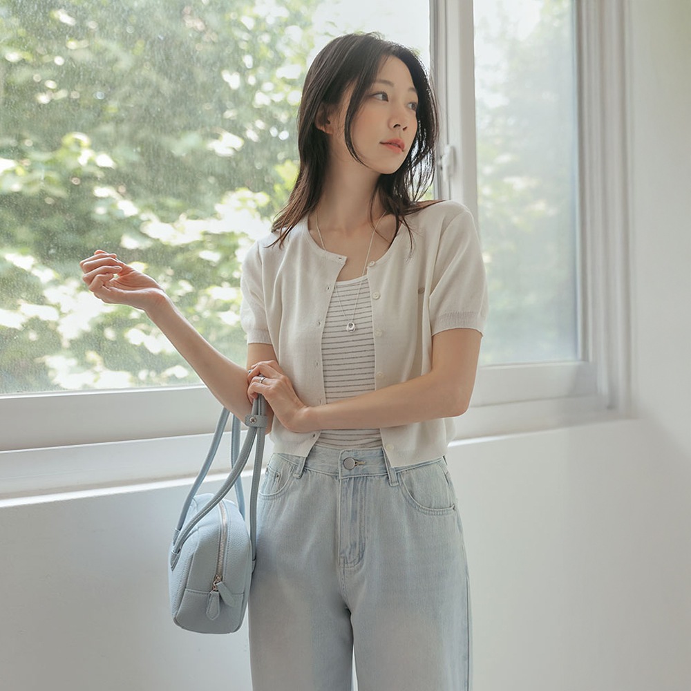 ロブリンペンダントラウンドセミクロップ1/2ニットカーディガン