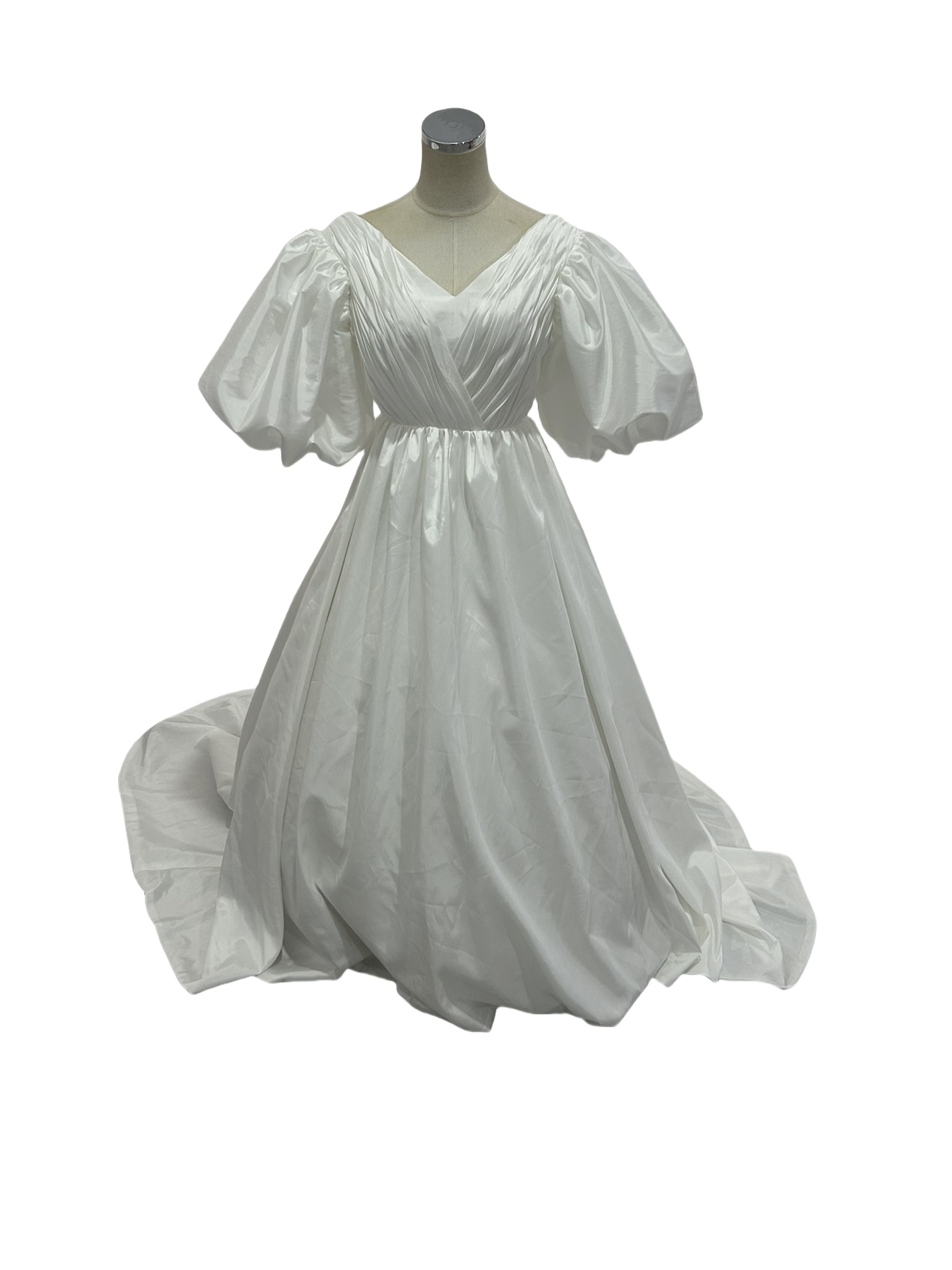 パーティードレス オフホワイト Vネック パフスリーブ 背中見せ ファスナー 二次会 29,887円