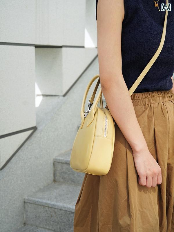 レディース　バッグ　カジュアル Heer HIR クリーム イエローの 卵殻 バッグ 牛革 手持ち ショルダー クロス ボディ 韓国 春夏 シェル スモールバッグ