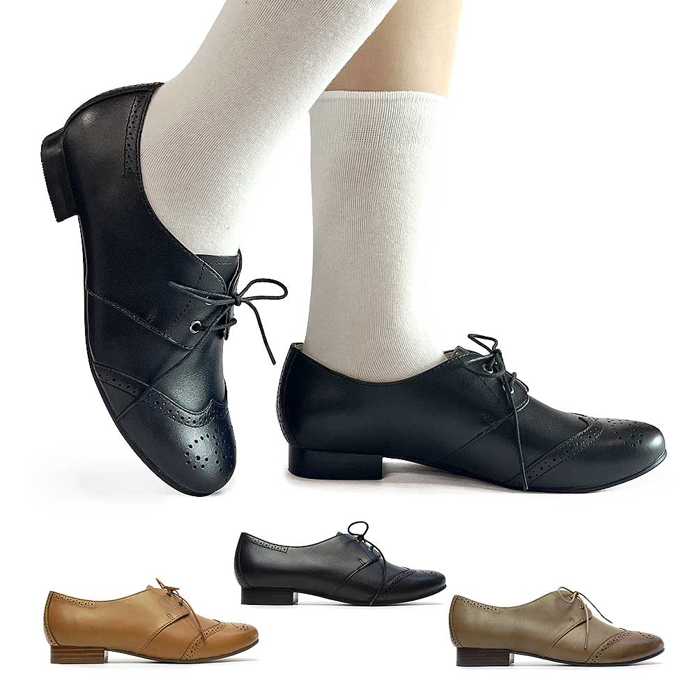 レディース レースアップシューズ S03C レザー 本革 ウィングチップ