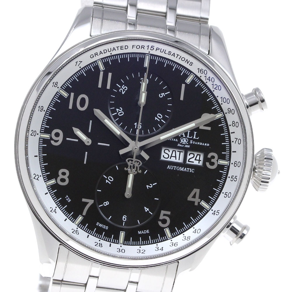 ボールウォッチ BALLWATCH CM3038C-SJ-BK トレインマスター パルスメーターII クロノグラフ 自動巻き メンズ 良品 箱・保証書付き_832398【中古】