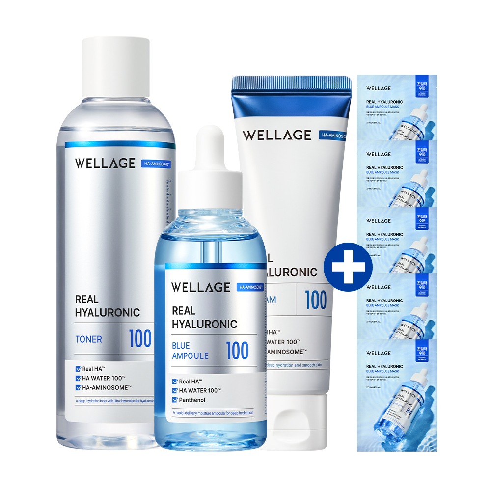 [速乾燥 トリプルセット] ウェラージュ リアル ヒアルロニック 100 トナー 200ml+アンプル 100ml+クリーム 80ml (+マスク 5枚 贈呈)