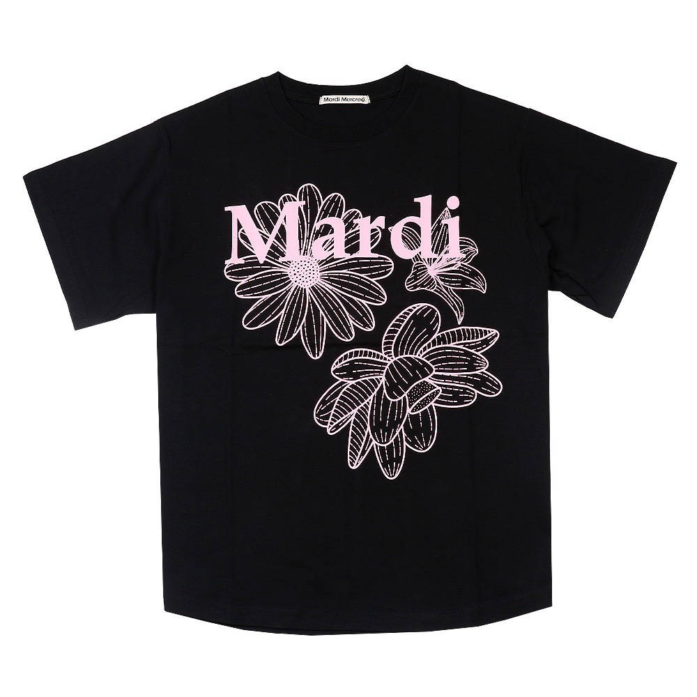 Tシャツ TSHIRT TRIPLE FLOWER BLACK PINK 半袖 レディース 韓国 ファッション アパレル