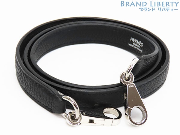 超美品エルメスレザーショルダーストラップケリーボリード等調節不可ブラックシルバー金具トゴ