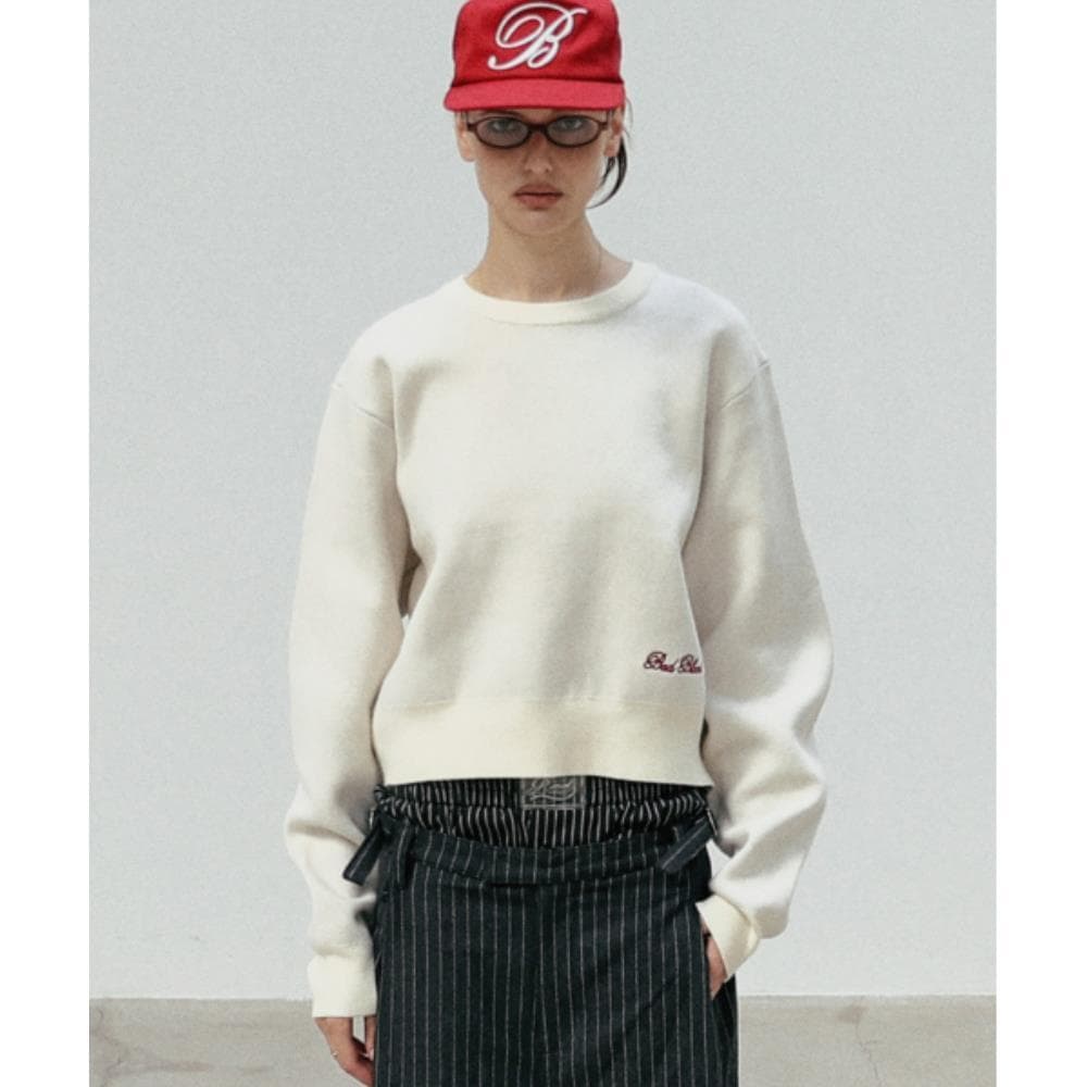 BADBLOOD Classic Big Logo Crewneck Sweater Cream w-knt24