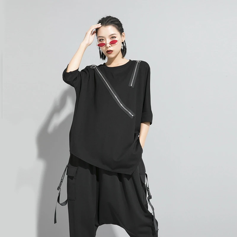 欧米新型ロングTシャツ暗い風大きいサイズ 不規則なtシャツワイシャツ