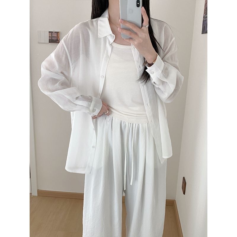 シフォン 日焼け止め 白 シャツ レディース 長袖 ゆったり ミドル丈 紫外線カット アウター 薄手 カーディガン732