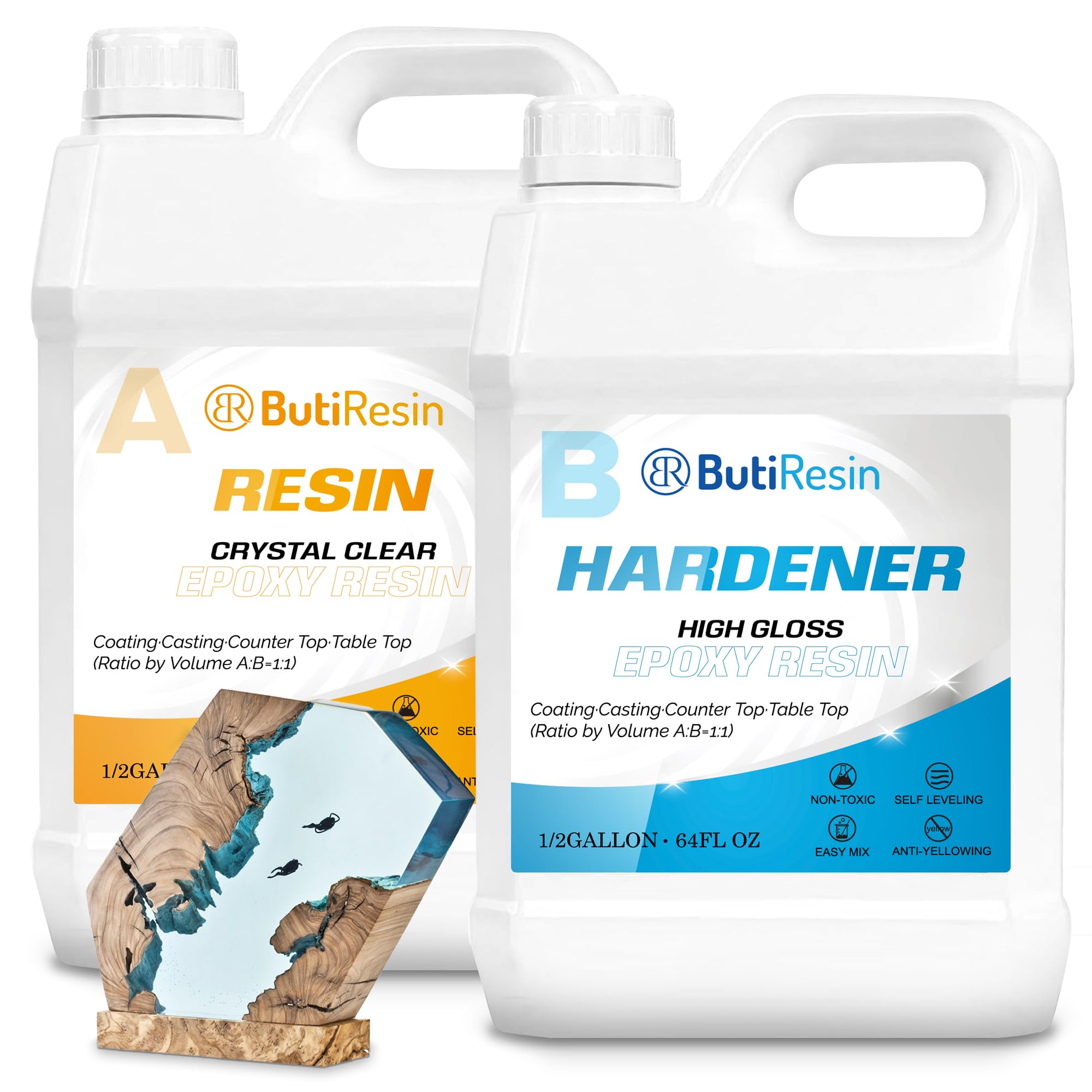 ButiResin エポキシ樹脂 二液性レジン液 大容量 1 gallon/4.3 kg エポキシレジン 2液性レジン液 ハードタイプ セルフレベリング 各種DIY用 epoxy resin