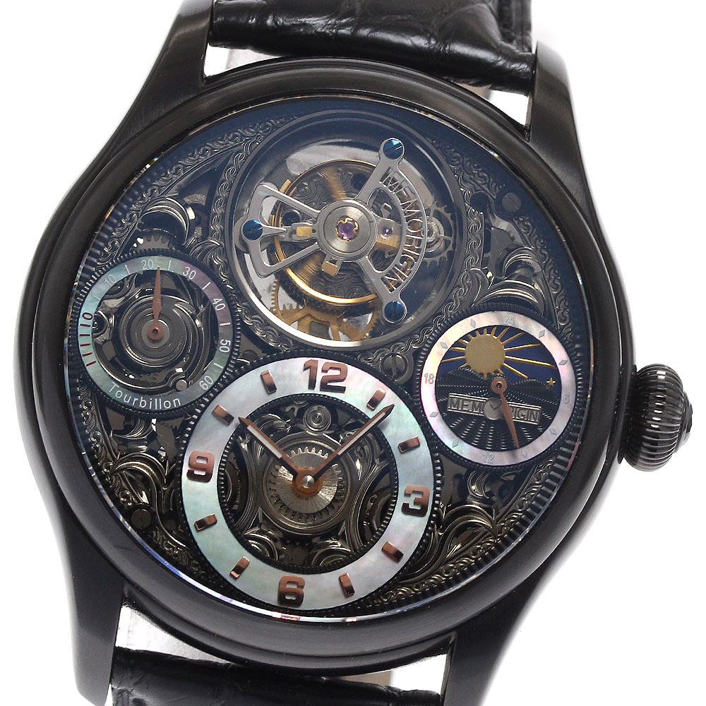 メモリジン MEMORIGIN MO1231-BKBKBKA スターリット・レジェンド トゥールビヨン 手巻き メンズ 美品 保証書付き_892353【中古】