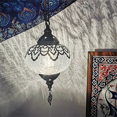 ペンダントライト 北欧 おしゃれ ガラス led対応 丸 円形 モザイク トルコ風 トルコランプ クラックガラス ダイニング 和室 寝室 キッチン リビング アンティーク 吊下げ灯 ダクトレール 引掛