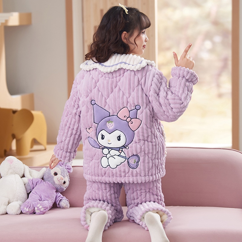子供用パジャマ三層キルト冬厚手フランネルクロミプラスベルベット女の子冬ホーム服
