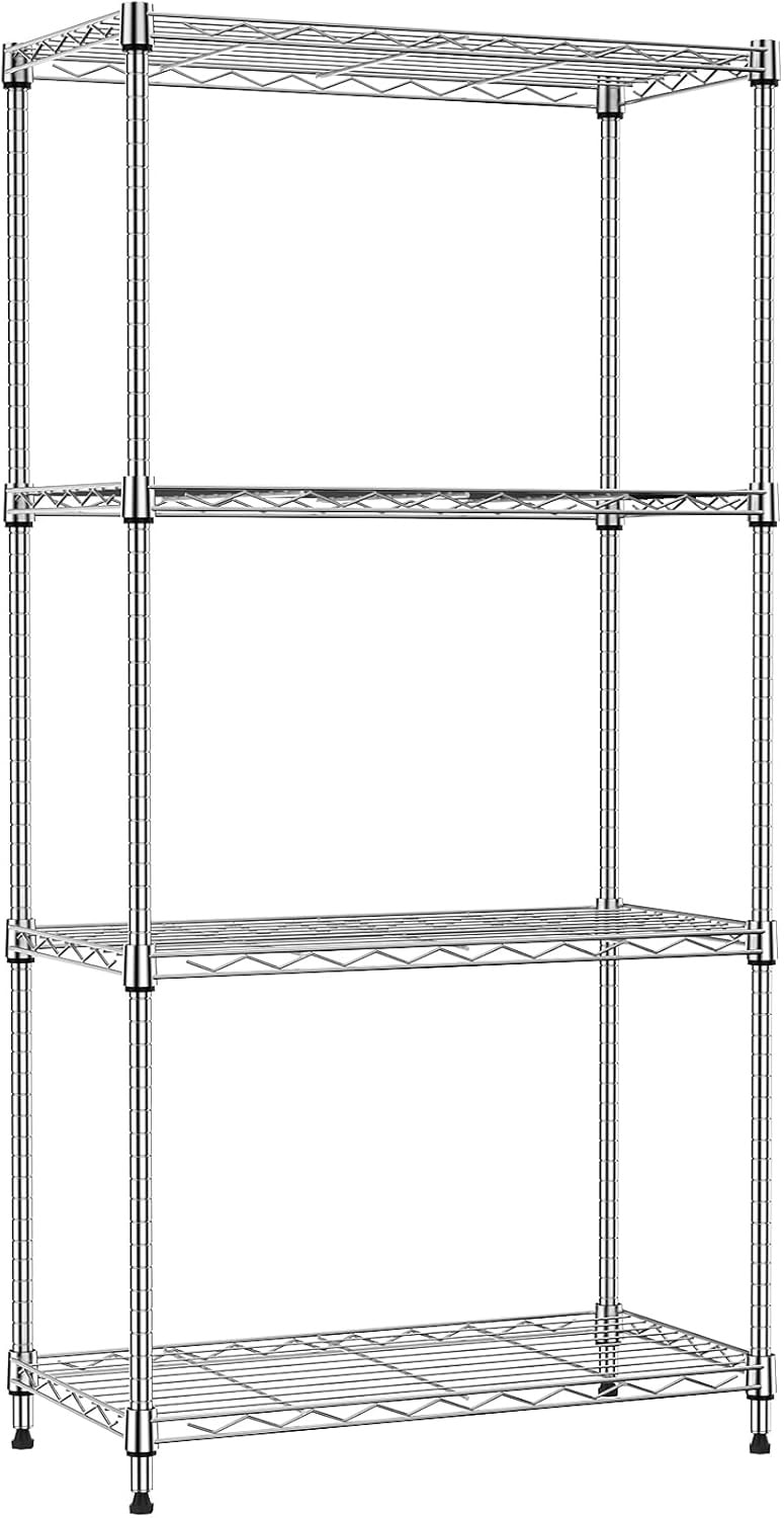 スチールラック 4段 耐荷重390kg 幅65×奥行30×高さ116cm メッシュ棚 高さ調整 防錆加工 ワイヤーシェルフ スリム 業務用 家庭用 収納棚 メタルラック 頑丈 アジャスター 多用途 シ