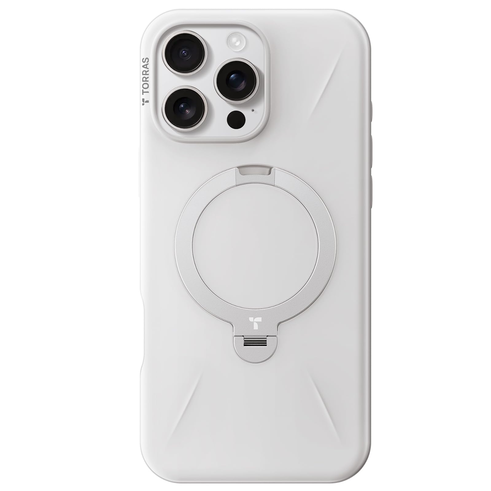 【新型ゼンマイ式 ・高級なデザイン】TORRAS iPhone 16 Pro 用 ケース ゼンマイ式スタンド 黄変防止 マグネット搭載 縦横両対応 リング 米軍耐衝撃 6.3インチ「Ostand Sp