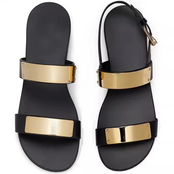 サンダル メンズ 本革 レザーサンダル ゴールドプレート かかとなし 踵ベルト ダブルベルトフラットサンダル 1.5cm 2cm