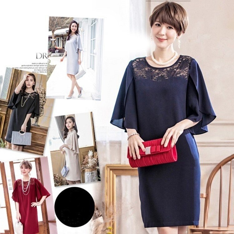 ワンピース 結婚式 膝丈 パーティードレス お呼ばれ 大きいサイズ 二次会 披露宴 レディース フォ