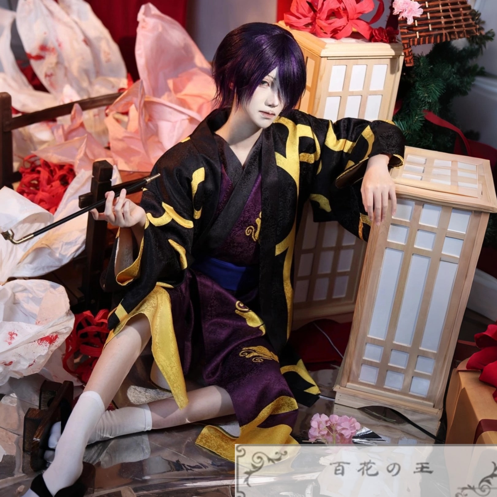 在庫品 銀魂 総督 高杉晋助 コスプレ衣装 和服 コスチューム 暗紋付きの生地