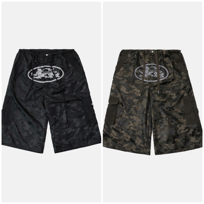 【BADBLOOD】[UNISEX] MYSTIC NYLON REFLECTIVE BERMUDA CARGO PANTS : BLACK CAMO