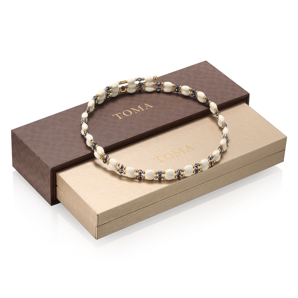 TOMA34MF　WG（ホワイト・ゴールド）ヘマタイト磁気ネックレス/ブレスレット/アンクレット　保証書付き