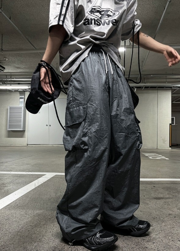 [COSYHARU公式] Glossy Wide Gorpcore Nylon Jogger Pants 1