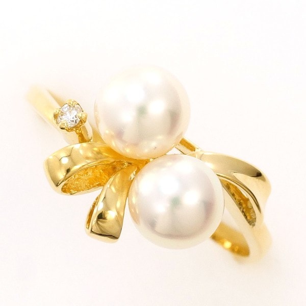 K18 18金 YG リング 指輪 7号 パール(真珠) 約5mm ダイヤ ジュエリー 中古